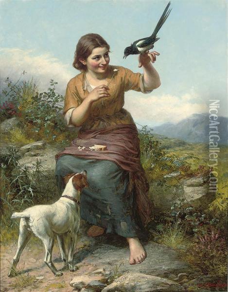 Feeding The Bird Oil Painting - Frank Bindley