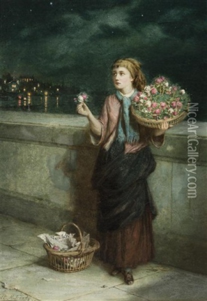 A Town Flower Girl Oil Painting - Augustus Edwin Mulready