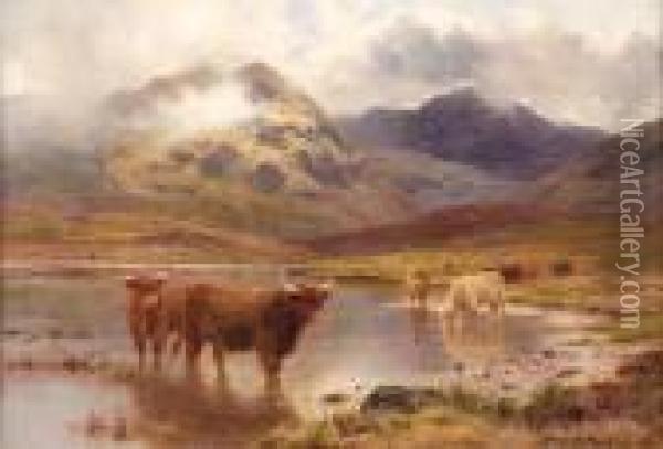 Highland Cattle Watering Oil Painting - Louis Bosworth Hurt