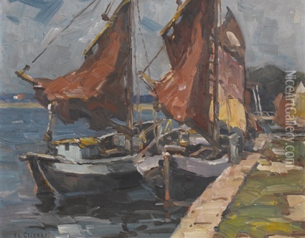 Segelboote Im Hafen Oil Painting - Ferdinand A. Glienke