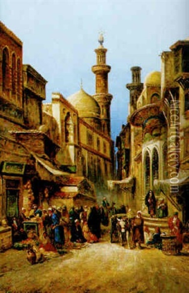 Gatuscen, Kairo Oil Painting - Frans Wilhelm Odelmark