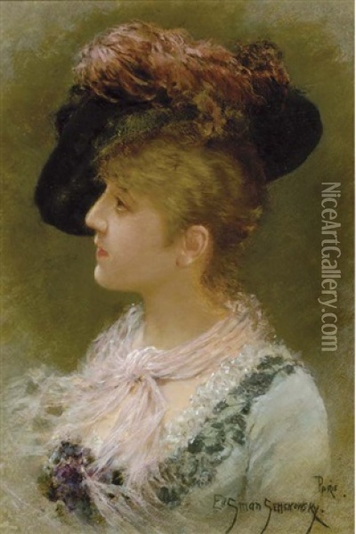 The Feathered Hat Oil Painting - Emile Eisman-Semenowsky