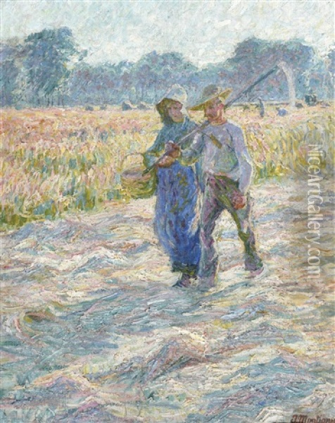 Farmer And His Wife Returning Oil Painting - Jenny Montigny