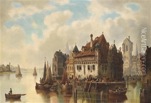Fantasieansicht Von Rotterdam Oil Painting - Ludwig Hermann