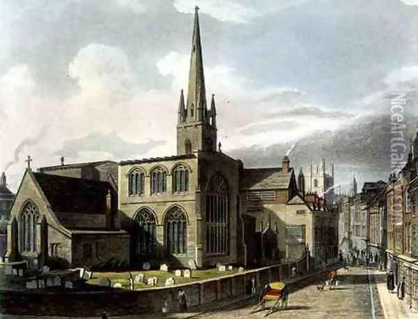 Exterior of Trinity Church, Cambridge, from The History of Cambridge, engraved by Daniel Havell 1785-1826, pub. by R. Ackermann, 1815 Oil Painting - Augustus Charles Pugin