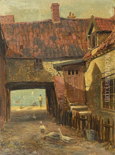 Children By The Water Seen Through An Archway Oil Painting - Saville Lumley W. Flint