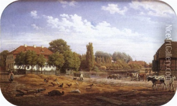 Farm Landscape Oil Painting - Bernhard Schmidt