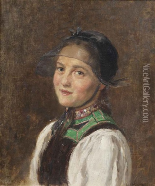 Portrait Of A Young Lady Oil Painting - Wilhelm Gustav Friedrich Hasemann