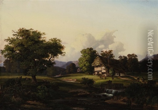 Landschaft Mit Bauernhof Und Weidendem Vieh Oil Painting - Dedo Carmiencke