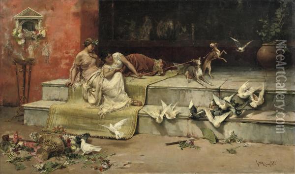 Las Damas Romanas (roman Maidens) Oil Painting - Juan Luna y Novicio