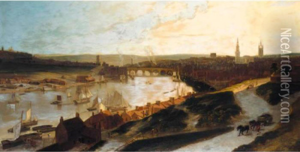View Of Newcastle On The River Tyne From St Ann's Oil Painting - William Daniell RA