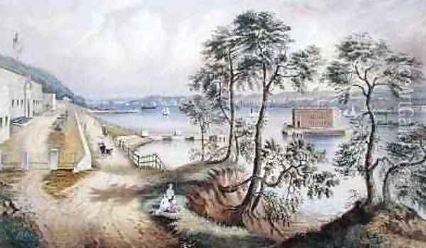 Staten Island and the Narrows from Fort Hamilton, N.Y., c.1861 Oil Painting - Frances Flora Bond (Fanny) Palmer