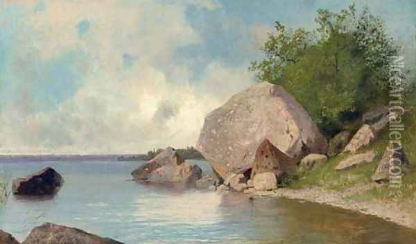 At the River Bank Oil Painting - Arsenii Ivanovich Meshcherskii