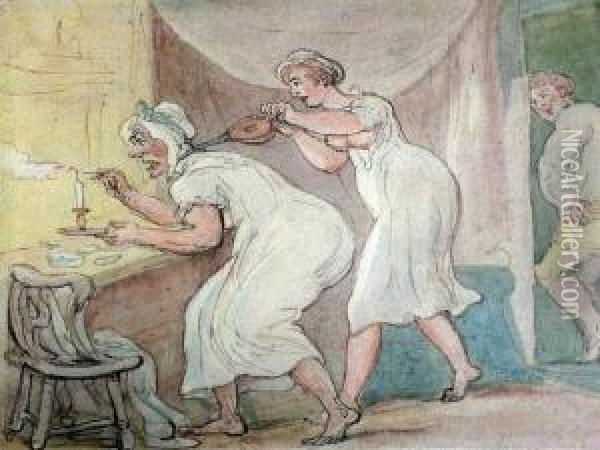 'the Old Duenna Outwitted Oil Painting - Thomas Rowlandson