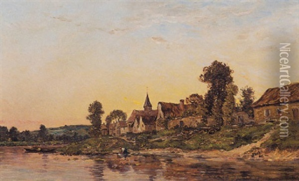 The Village By The River Oil Painting - Hippolyte Camille Delpy