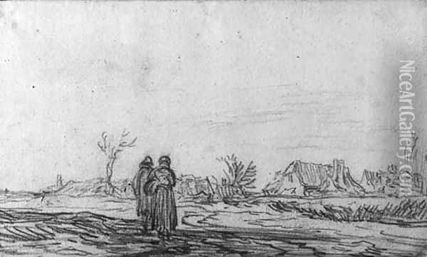 A couple approaching a village Oil Painting - Jan van Goyen