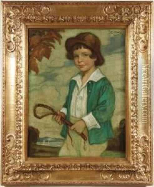 Young Girl With Riding Crop--1922 Oil Painting - Corneille Max