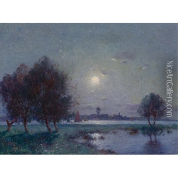 Bord De Loire Au Clair De Lune Oil Painting - Ferdinand du Puigaudeau