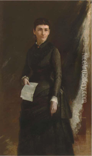 Portrait Of A Lady Holding A Letter Oil Painting - Susan H. Macdowell Eakins