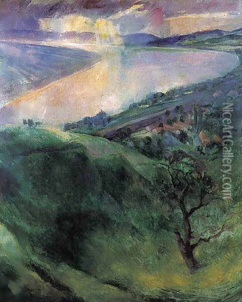 The Danube Bend at Zebegeny 1927 Oil Painting - Istvan Desi-Huber