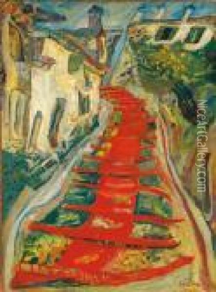 L'escalier Rouge A Cagnes Oil Painting - Chaim Soutine
