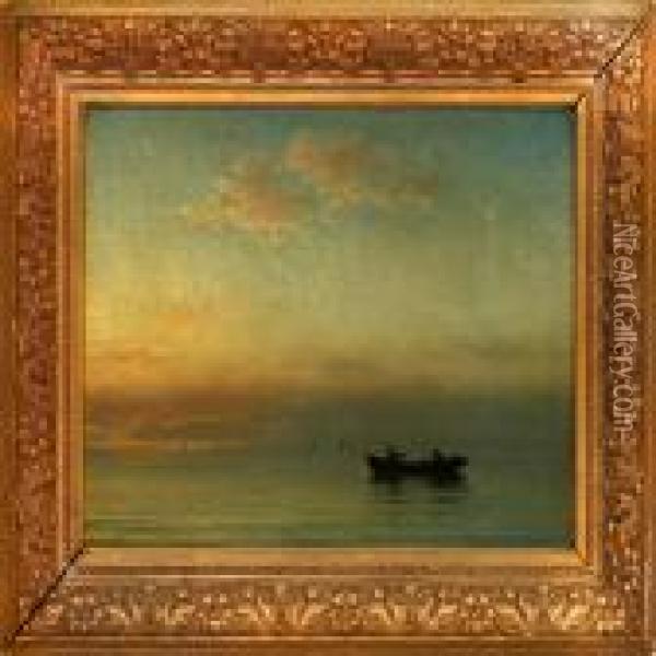 Fishermen In A Rowing Boat On Calm Water Oil Painting - Anton Laurids J. Dorph