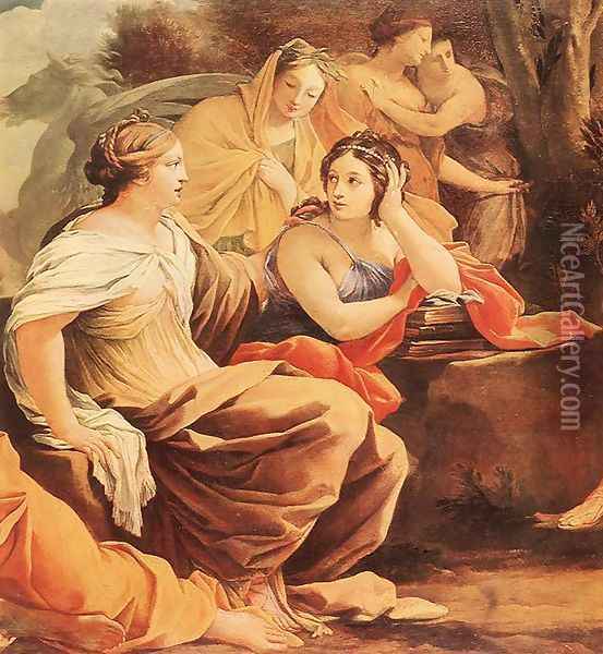 Parnassus or Apollo and the Muses (detail-2) c. 1640 Oil Painting - Simon Vouet