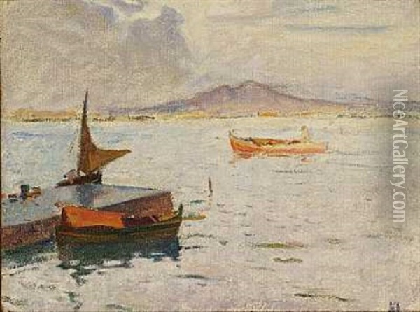 Italiensk Havnebillede. Napolibugten Oil Painting - Karl Isakson