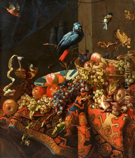 Still Life With Fruit, A Rummer And Birds Oil Painting - Barend van der Meer