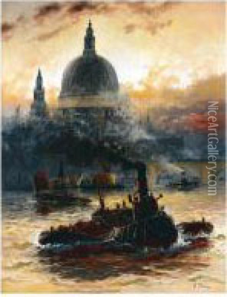 The Thames At Blackfriars Oil Painting - Edwin Fletcher