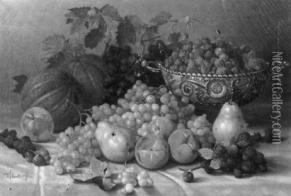 Still Life With Fruit And A Silver Compote Oil Painting - Edward Chalmers Leavitt