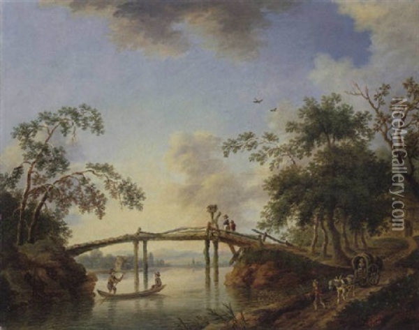 Flusslandschaft Oil Painting - Christian Georg Schuetz the Younger