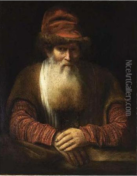 A Bearded Old Man Wearing A Fur-lined Hat Oil Painting - Rembrandt Van Rijn