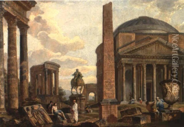 Caprices Architecturaux Composes De Monuments De La Rome Antique Oil Painting - Giovanni Paolo Panini