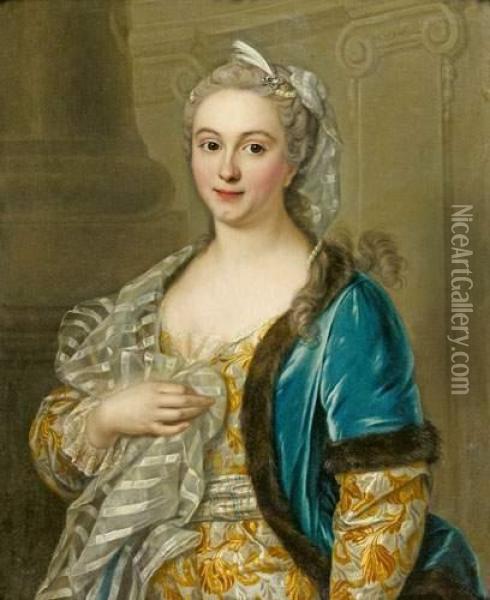 Portrait De Dame En Bleu Oil Painting - Carle van Loo
