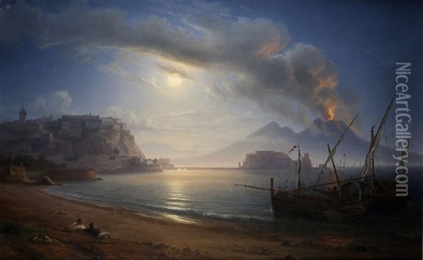 Nachtlicher Ausbruch Des Vesuvs Oil Painting - Eduard Agricola