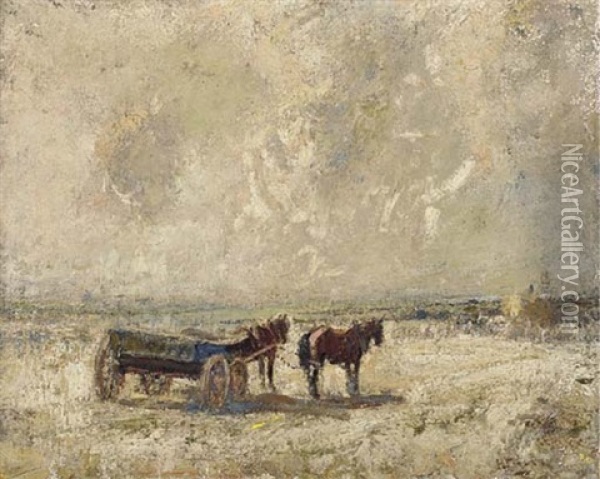 A Horse And Cart On A Beach Oil Painting - Harry Fidler