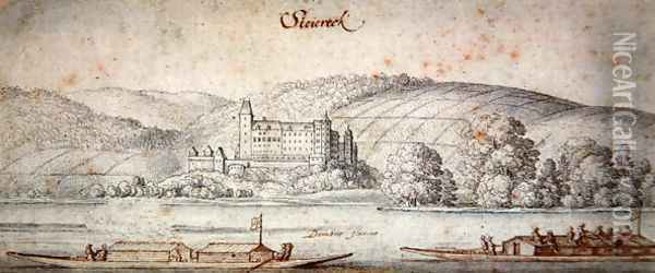 View of Steiereck on the Danube Oil Painting - Wenceslaus Hollar