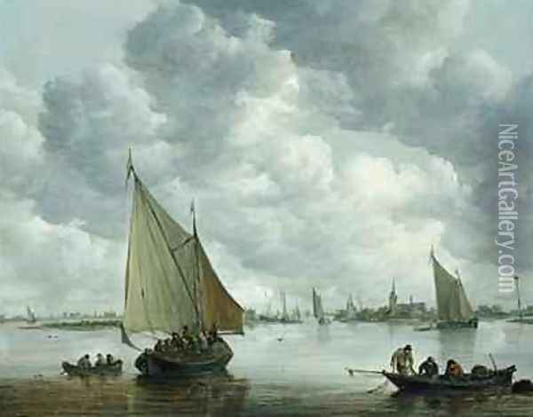 Fishingboat in an Estuary Oil Painting - Jan van Goyen