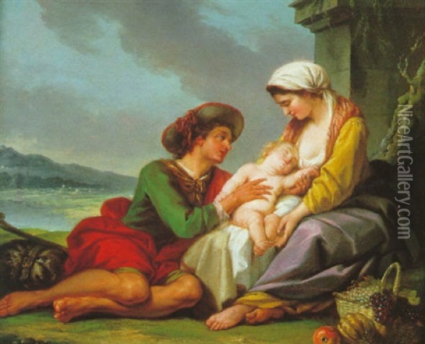 La Jeune Famille Se Reposant Dans La Campagne Romaine Oil Painting - Jean Baptiste Marie Pierre