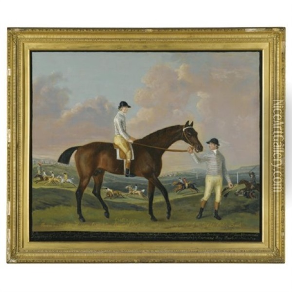 Portrait Of Henry Compton's Racehorse "cottager", Held By A Groom With Jockey Up, A Race Beyond Oil Painting - Francis Sartorius the Elder