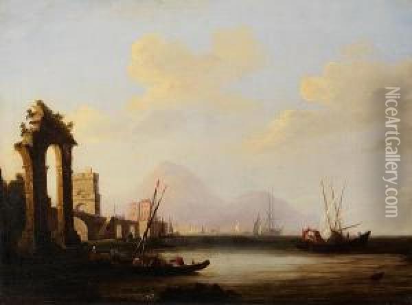 A Harbour View With Ruins On A Quayside Oil Painting - George Clarkson Stanfield