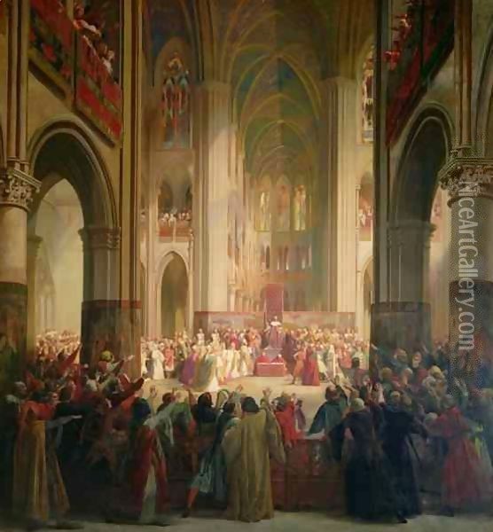 Estates General of Paris Meeting in Notre-Dame after the Death of Charles IV (1295-1328) Oil Painting - Jean Alaux