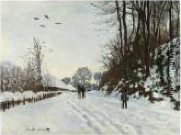 La Route De La Ferme Saint-simeon En Hiver Oil Painting - Claude Oscar Monet