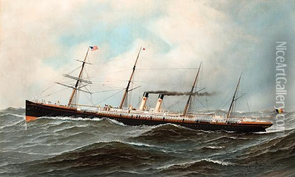 The Ship S.s. Westernland At Sea Oil Painting - Antonio Nicolo Gasparo Jacobsen