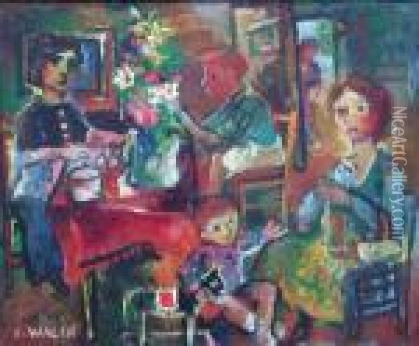 Famille Dans Un Interieur Oil Painting - Charles Walch