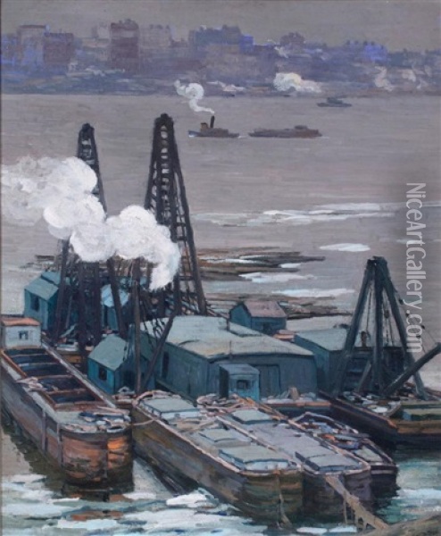 Portland Harbor Oil Painting - Alexander Bower