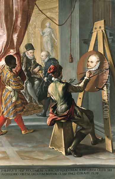 Fabio Albergati received by Philip II of Spain Oil Painting - Giovan Antonio Burrini