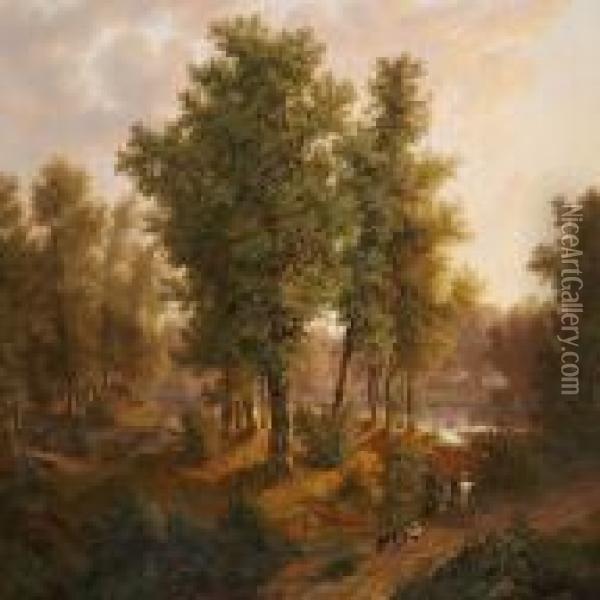 Forest Scene At Bregentved Oil Painting - I. P. Moller