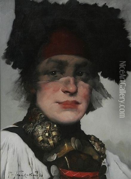 Brustbild Eines Madchens In Dachauer Tracht Oil Painting - Robert Frank-Krauss